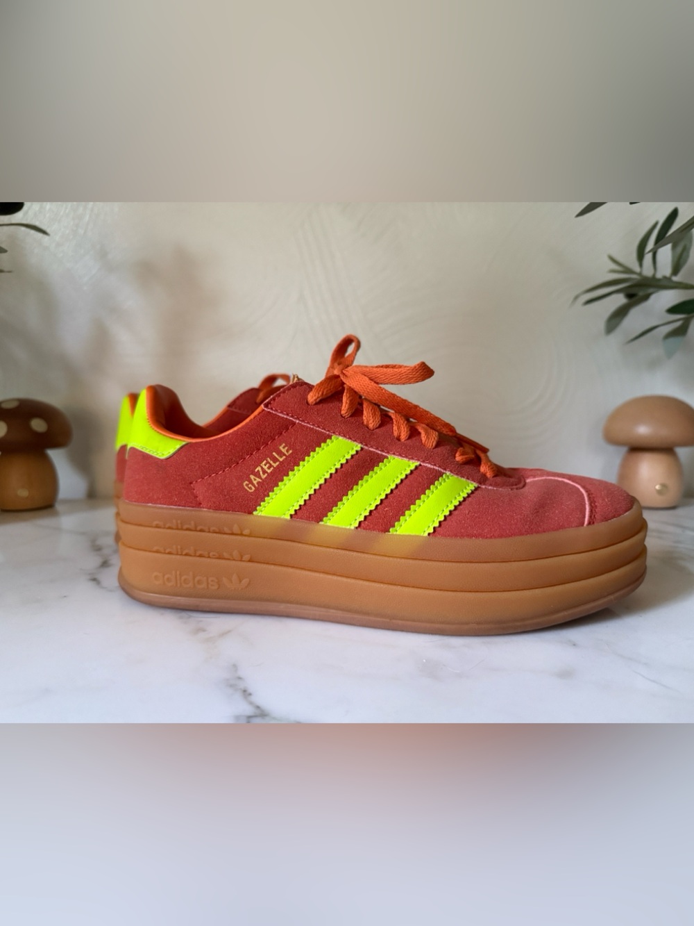 adidas Bold Gazelle Platform Sneaker — Orange with Neon Yellow Accents